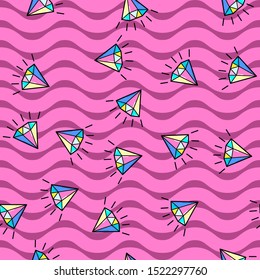 Patrón sin soldadura de diamante colorido sobre fondo blanco. Diseño de impresión de papel. Ilustración de vector retro abstracta. Tejidos, tejidos, envolturas a la moda. Decoración moderna del espacio.
