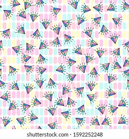 Colorful diamond seamless pattern on white background. Paper print design. Abstract retro vector illustration. Trendy textile, fabric, wrapping. Modern space decoration.