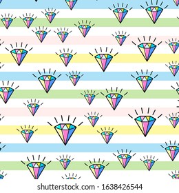Patrón sin soldadura de diamante colorido sobre fondo blanco. Diseño de impresión de papel. Ilustración de vector retro abstracta. Tejidos, tejidos, envolturas a la moda. Decoración moderna del espacio.
