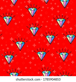 Patrón sin soldadura de diamante colorido sobre fondo blanco. Diseño de impresión de papel. Ilustración de vector retro abstracta. Tejidos, tejidos, envolturas a la moda. Decoración moderna del espacio.