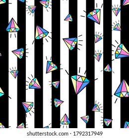 Patrón sin soldadura de diamante colorido sobre fondo blanco. Diseño de impresión de papel. Ilustración de vector retro abstracta. Tejidos, tejidos, envolturas a la moda. Decoración moderna del espacio.