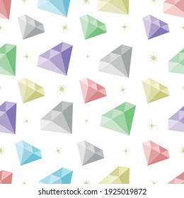 Colorful diamonds seamless pattern on white background. Shiny colorful precious diamonds seamless pattern on white background. Glowing diamonds wallpaper. different colorful diamonds vector wallpaper.