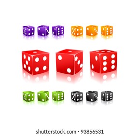 Colorful  Dices with white dots icon set isolated on white background