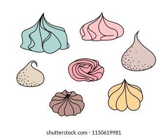 Colorful different meringues set isolated on white