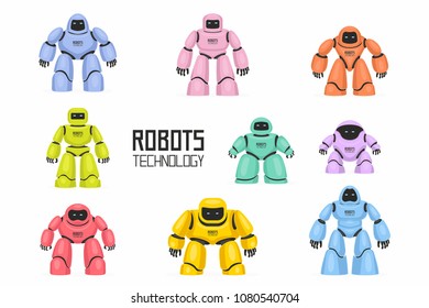 Colorful Different Robots set. isolated on white background