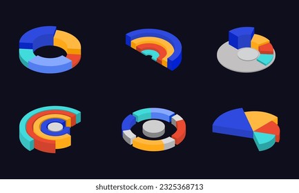 Colorful Different Shape of Pie Chart for Infographic Element Collection in 3D Style.