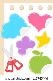 colorful different shape stickers on blank paper