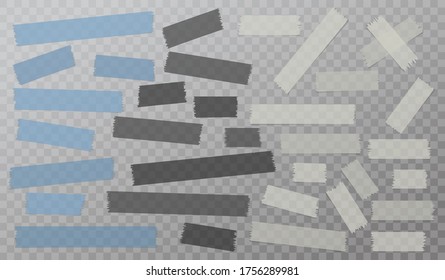 Colorful different size adhesive, sticky, masking, duct tape, paper pieces are on dark squared background