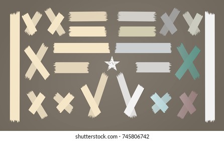 Colorful different size adhesive, sticky, paper pieces on brown background with star for text.