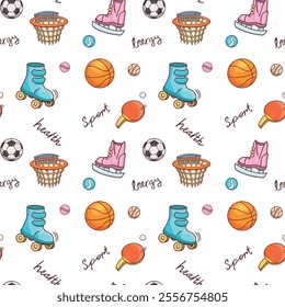 Colorful different sports equipment pattern