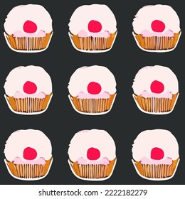 Colorful Different Sweet Cupcakes Illustration Vector Cartoon Drawing