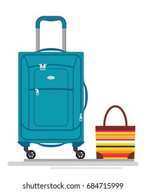 Colorful different types of luggage. Flat design. Vector. Isolated on white background