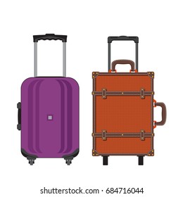Colorful different types of luggage. Flat design. Vector. Isolated on white background