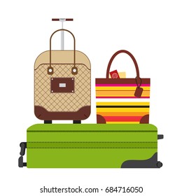 Colorful different types of luggage. Flat design. Vector. Isolated on white background