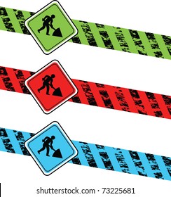 colorful digging warning signs