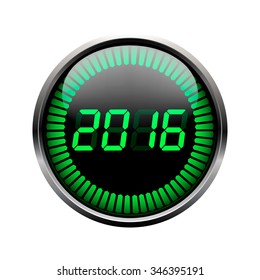 Colorful digital 2016 year time icon on a white background.