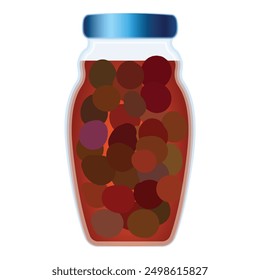 Colorful digital artwork depicts a closed jar full of spherical fruits, ideal for culinary designs