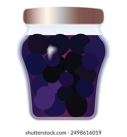 Colorful digital artwork featuring a cartoonstyle jar packed with ripe blueberries