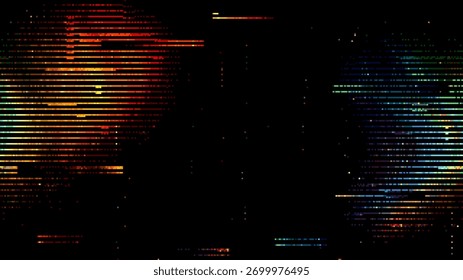 Elemento de distorsión digital colorido sobre fondo negro. Patrón de ruido de píxeles Abstractas para la tecnología y el concepto de visualización de datos. Arte vectorial.