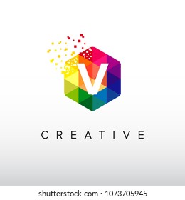 Colorful Digital Icon. V Letter Design Vector