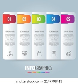 Colorful Digital Infographics Illustration Template Five Set Options Numbered Process Marketing Icons Business Presentation Layout For Banners Web Design