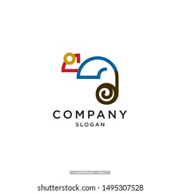colorful digital line chameleon vector logo design template. eps10