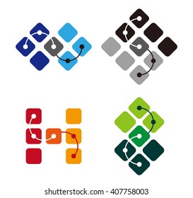 Colorful digital link logo set. You can use in the machine, chips, electronics, and communication concept of pattern.