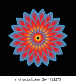 Colorful Digital Mandala Art Geometric Floral Pattern in Red and Blue