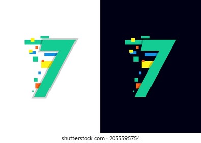 Colorful digital number seven logo. Design for anniversary or birthday. With technology and fast concept. 7 year