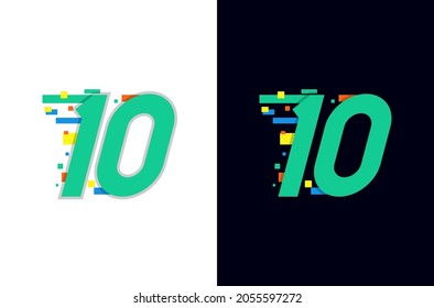 Colorful digital number ten logo. Design for anniversary or birthday. With technology and fast concept. 10 year