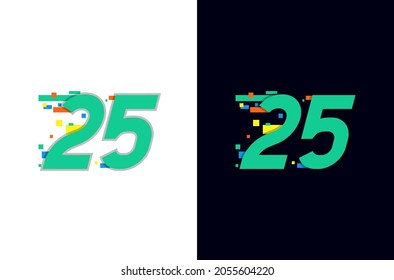Colorful digital number twenty five logo. Design for anniversary or birthday. With technology and fast concept. 25 year