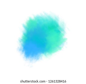 Colorful digital spot on isolated white. Colored aquarelle blotch. Hand drawn watercolour splotch. Paint and ink smudges. Bright blur stain. Trendy label brush stroke background