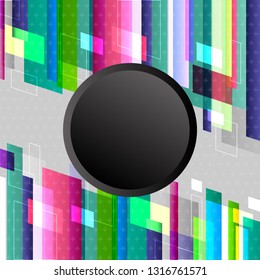 colorful digital technology rectangle geometric abstract background, black circle button, corporate business template for website banner poster, flat vector design