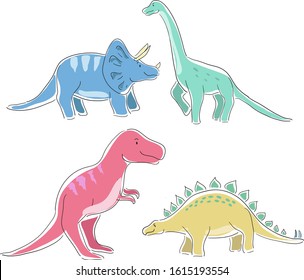 Diseño vectorial plano de dinosaurios coloridos