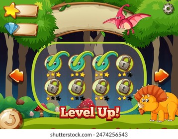 Colorful dinosaur game level progression screen