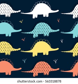 colorful dinosaur hand drawn pattern  for kids vector illustration