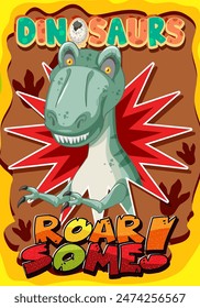 Colorful dinosaur illustration with bold text