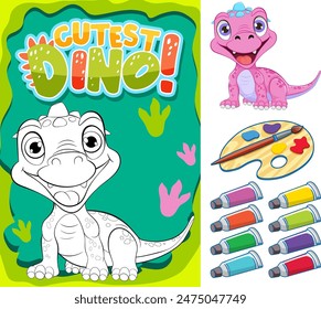 Colorful dinosaur illustration with painting tools