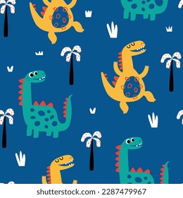 colorful dinosaur pattern design for kids fashion as vector