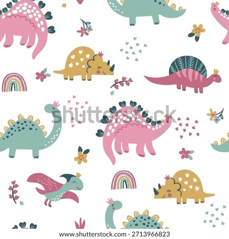 Colorful Dinosaur Seamless Pattern - Prehistoric Creatures Design