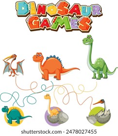 Colorful dinosaurs playing fun games together