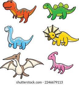 Colorful Dinosaurs Set Illustration Vector