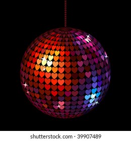 Colorful disco ball from hearts, vector