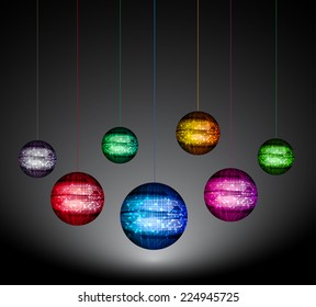 Colorful Disco ball on black background.