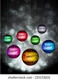 Colorful Disco ball on black background. black Defocused Light, Flickering Lights, Vector abstract festive background with bokeh defocused lights.