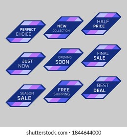 Colorful discount labels set. Timeless easy-to-read design to attract customers' attention. Suitable for web page ads, tags, discount offer price labels, badges, coupons, flyers etc.
