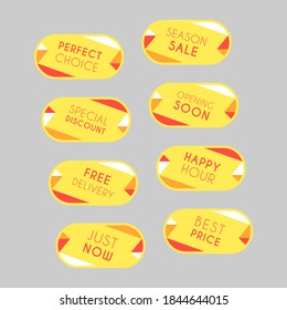 Colorful discount labels set. Timeless easy-to-read design to attract customers' attention. Suitable for web page ads, tags, discount offer price labels, badges, coupons, flyers etc.