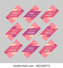 Colorful discount labels set. Timeless easy-to-read design to attract customers' attention. Suitable for web page ads, tags, discount offer price labels, badges, coupons, flyers etc.