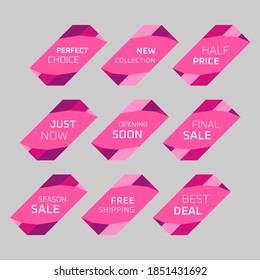 Colorful discount labels set. Timeless easy-to-read design to attract customers' attention. Suitable for web page ads, tags, discount offer price labels, badges, coupons, flyers etc.