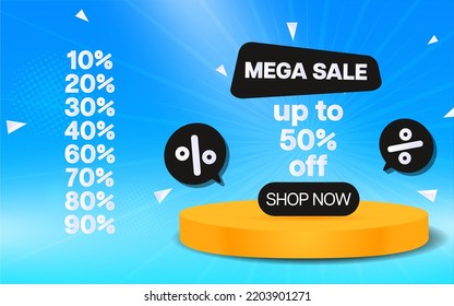 Colorful discount maga sale podium. Special offer composition. Vector illustration